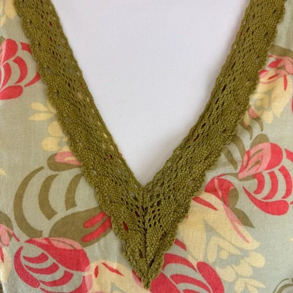 Mlle Gabrielle Boho Floral Midi Dress XL Embroidered 100% Cotton Cottagecore - Picture 3 of 11